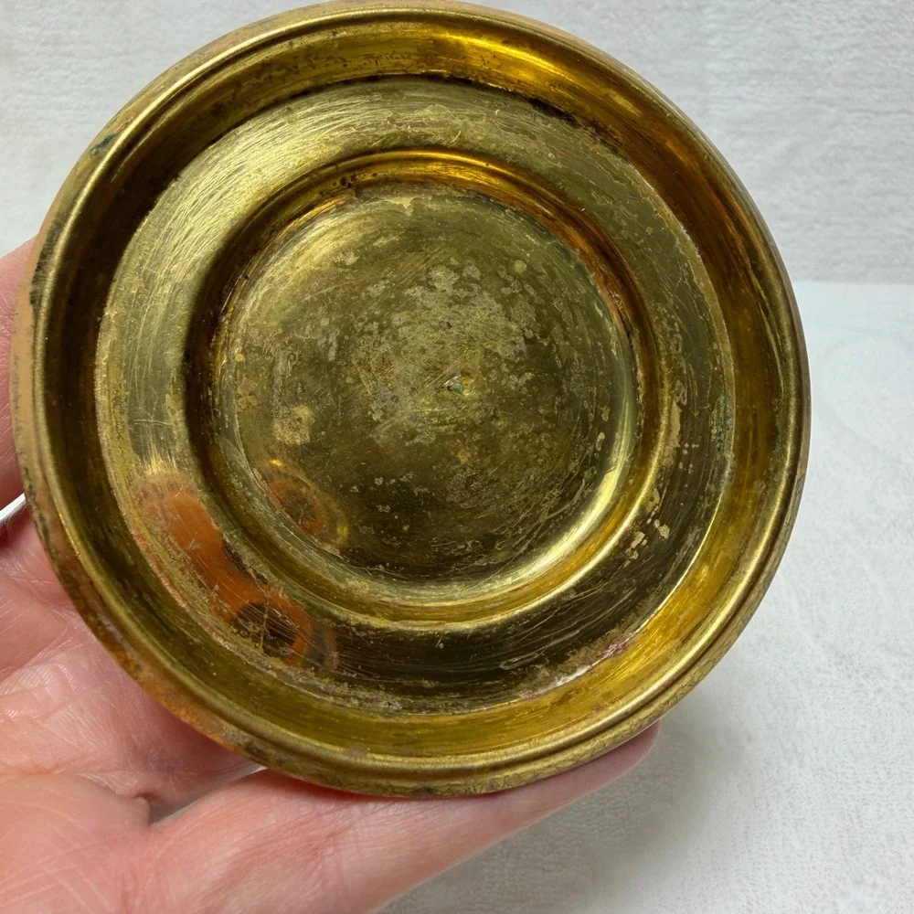 Vtg Partylite Brass Pillar Candle Holder Pedestal Stand Gold Tarnish Patina 4in‎